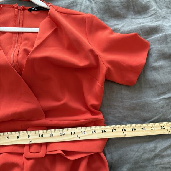 ZARA Midi Dress Belted Orange Sheath Large - Picture 8 of 12